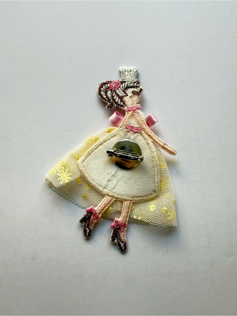 Yellow Tulle Princess Brooch with Pink Bow